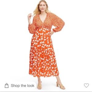 Womans V-neck ginkgo cherry tomato maxi dress DFV for Target